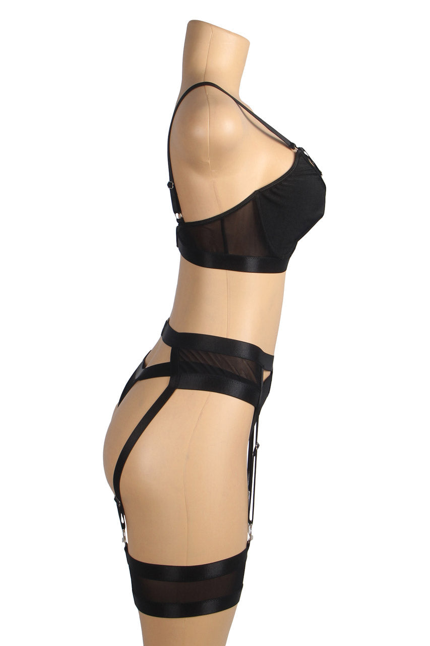 3wishes.com Apparel & Accessories > Lingerie - Bondage Bra and Garterbelt Set - Premium Quality 3wishes.com