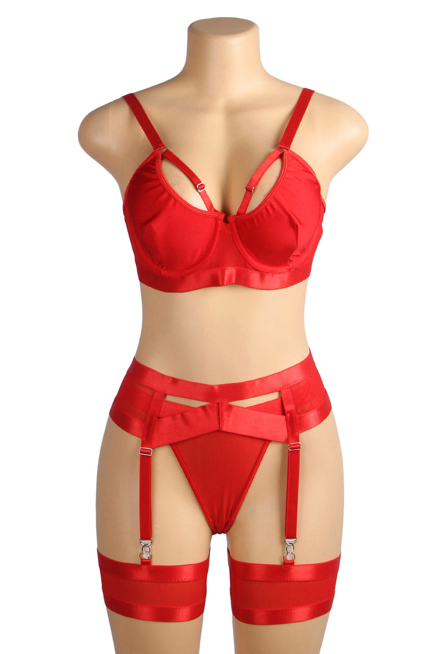 3wishes.com Apparel & Accessories > Lingerie - Bondage Bra and Garterbelt Set - Premium Quality 3wishes.com