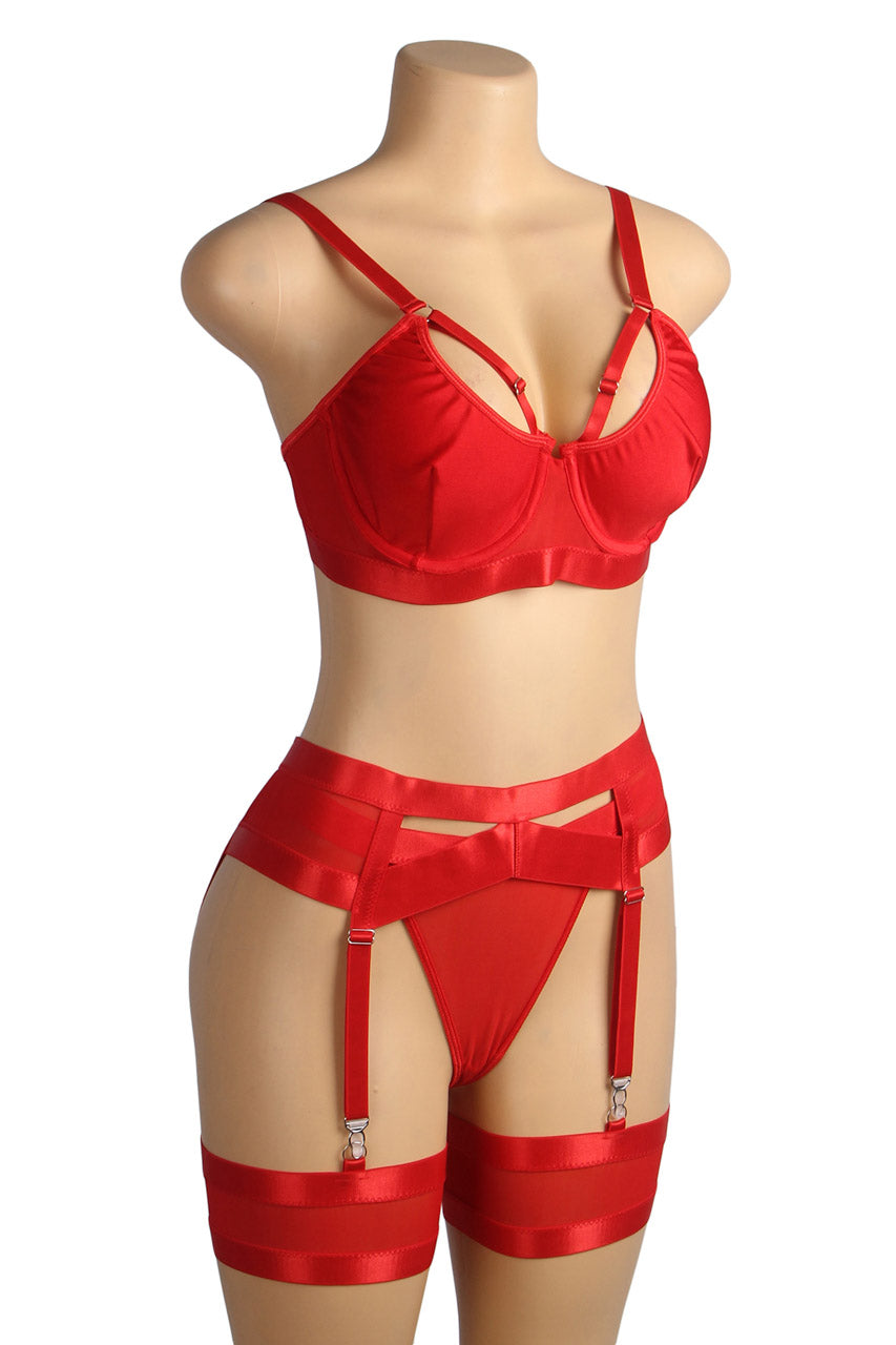 3wishes.com Apparel & Accessories > Lingerie - Bondage Bra and Garterbelt Set - Premium Quality 3wishes.com
