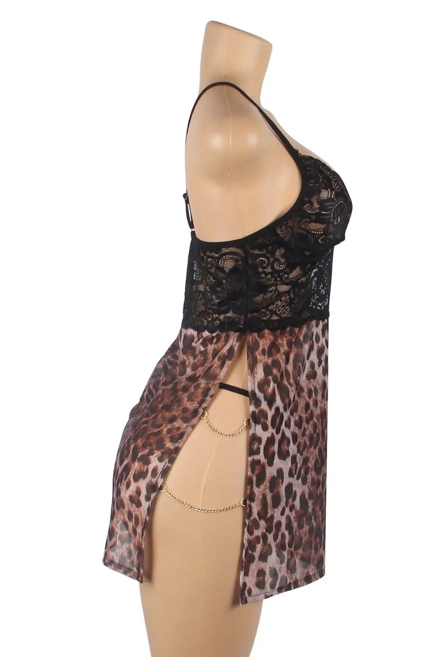 Leopard Print Lingerie Chemise 3wishes.com