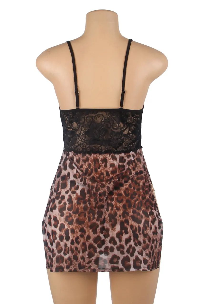 Leopard Print Lingerie Chemise 3wishes.com