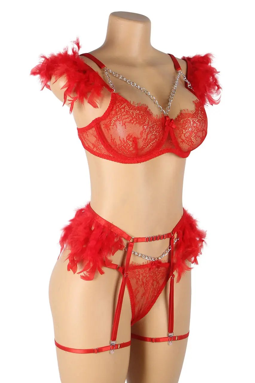 Feather and Chain Bra Set 3wishes.com