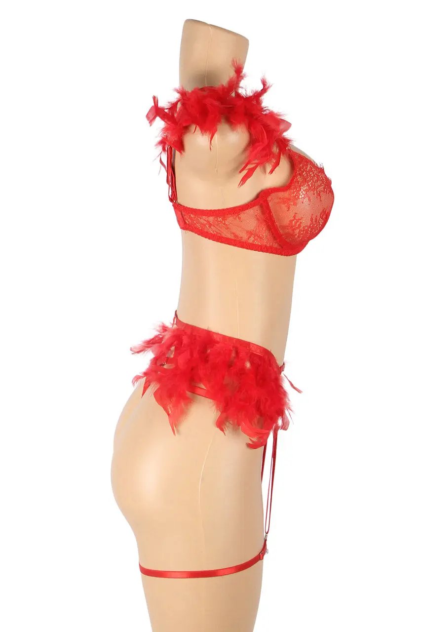 Feather and Chain Bra Set 3wishes.com