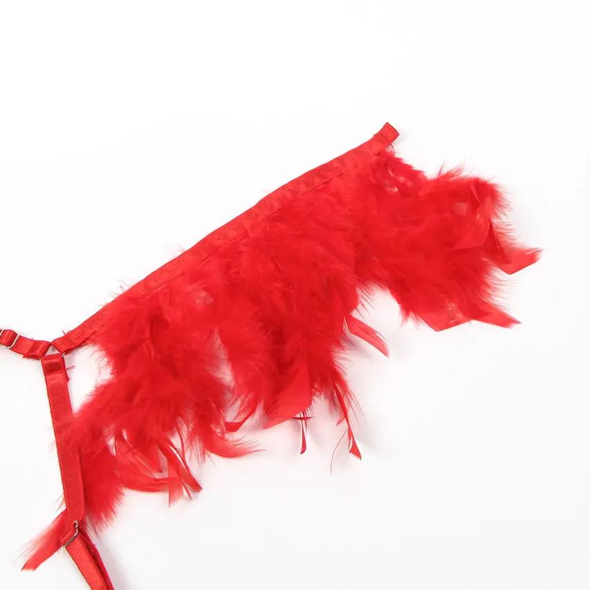 Feather Lace Chain Lingerie Bra Set 3wishes.com