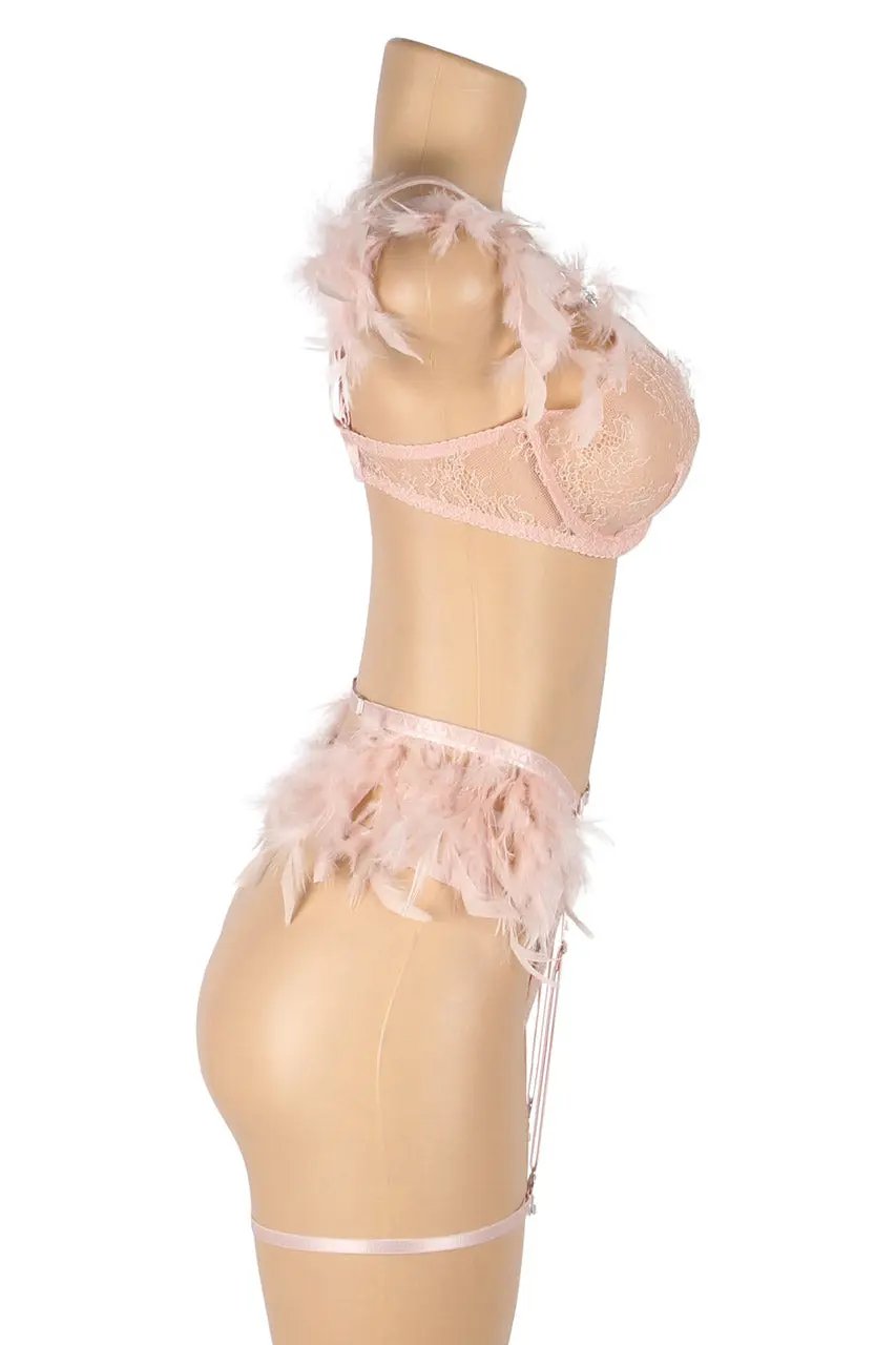 Feather Lace Chain Lingerie Bra Set 3wishes.com