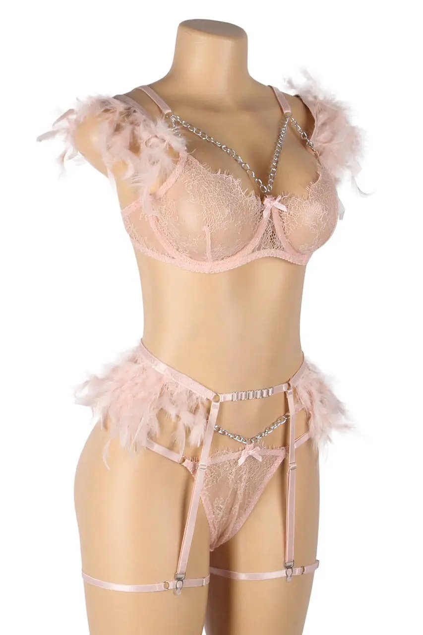 Feather and Chain Bra Set 3wishes.com