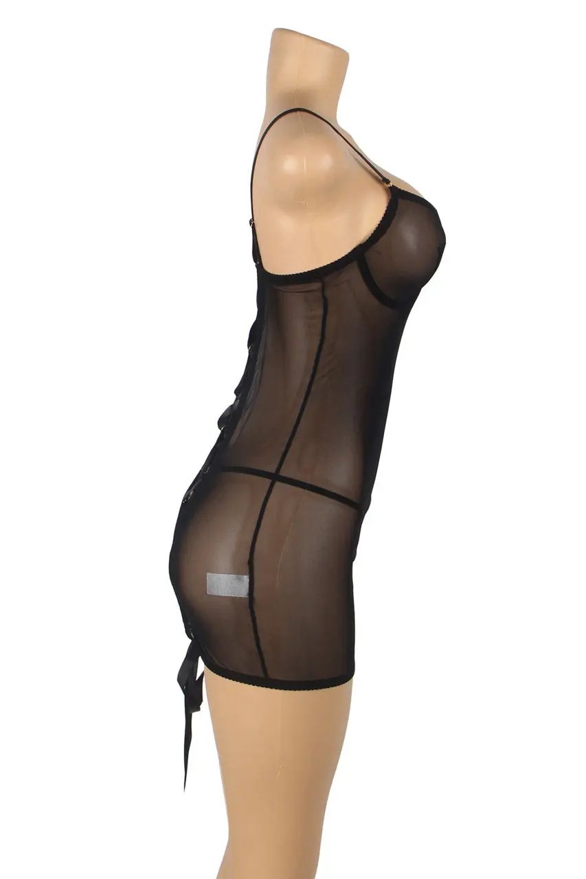 Lace-Up Back Sheer Chemise 3wishes.com