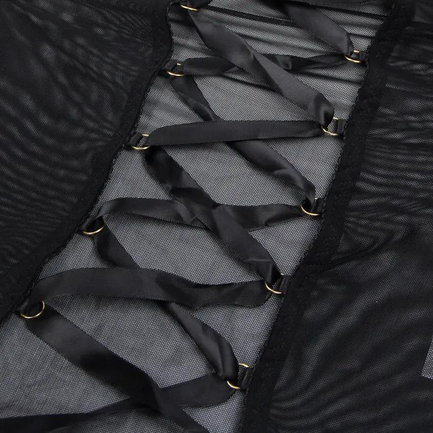 Lace-Up Back Sheer Chemise 3wishes.com