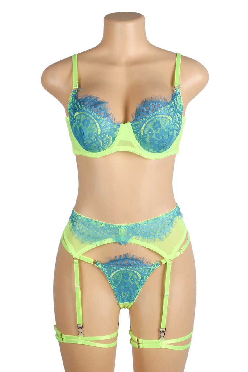 3wishes Neon Lace Bra & Garter Set