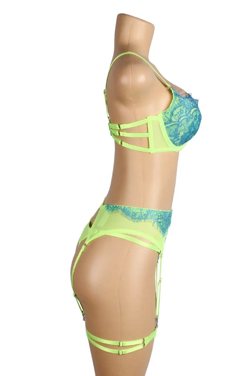 3wishes.com Apparel & Accessories > Lingerie - Neon Lace Bra Lingerie Set - Premium Quality 3wishes.com