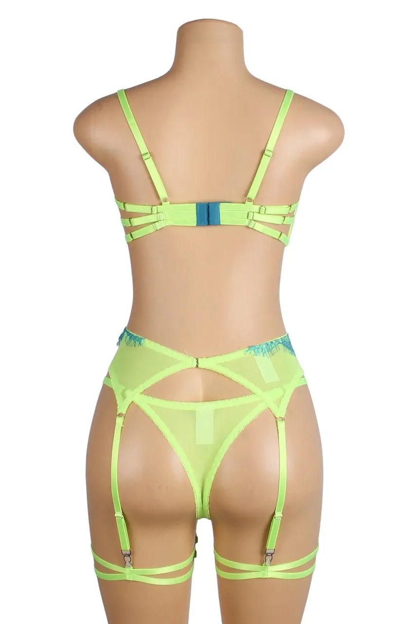 3wishes.com Apparel & Accessories > Lingerie - Neon Lace Bra Lingerie Set - Premium Quality 3wishes.com