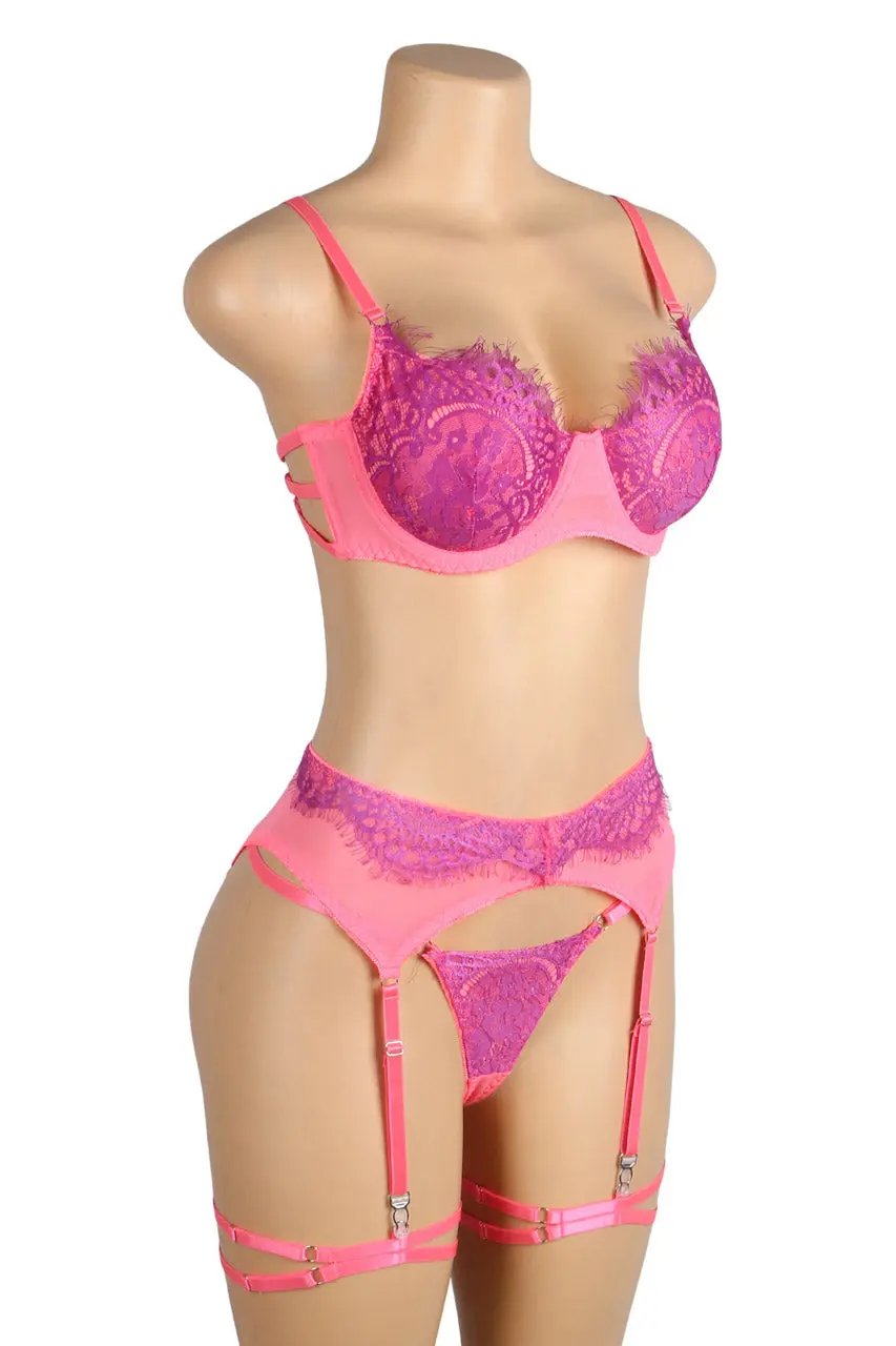 3wishes.com Apparel & Accessories > Lingerie - Neon Lace Bra Lingerie Set - Premium Quality 3wishes.com