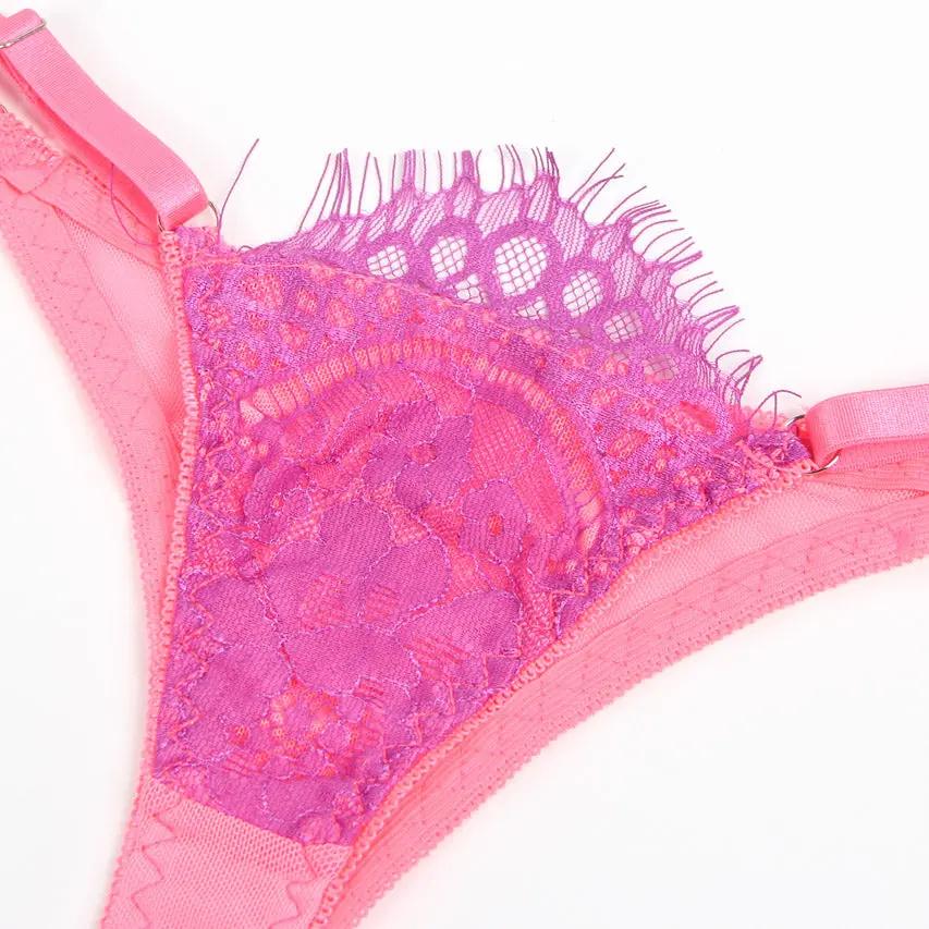 3wishes.com Apparel & Accessories > Lingerie - Neon Lace Bra and Garter Set - Premium Quality 3wishes.com