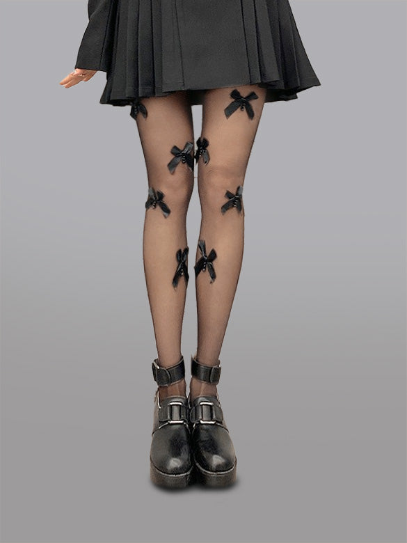 Butterfly Bow Detail Black Sheer Tights For Elegant Look Hello.LA.Girl