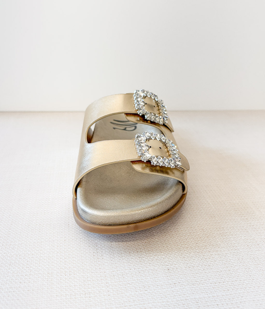 Stellar Rhinestone Buckle Slides Gold Adjustable Straps Naughty Monkey