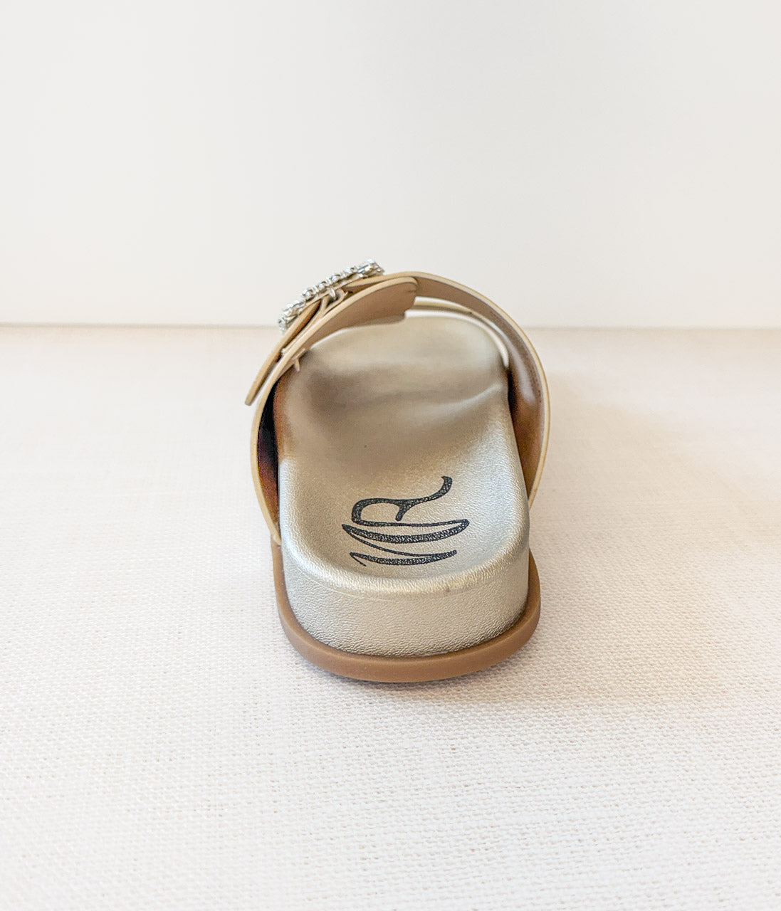 Stellar Rhinestone Buckle Slides Gold Adjustable Straps Naughty Monkey