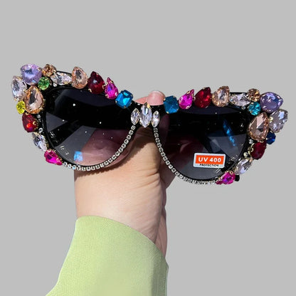 Hand Designed Bejeweled Sunglasses in Oversized Cat Eye Style