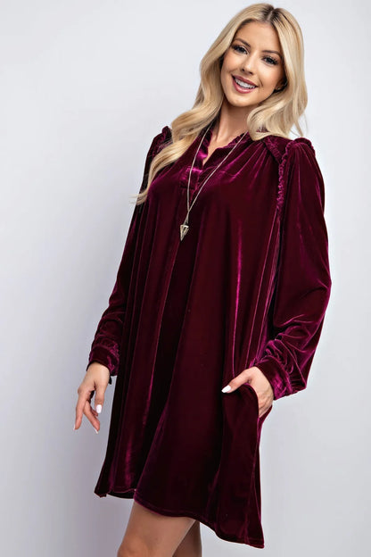 College Teens Girls Velvet Dress Winter Fall Red Brown Black Long Sleeve Party Dresses With Pockets Twenties Clothes