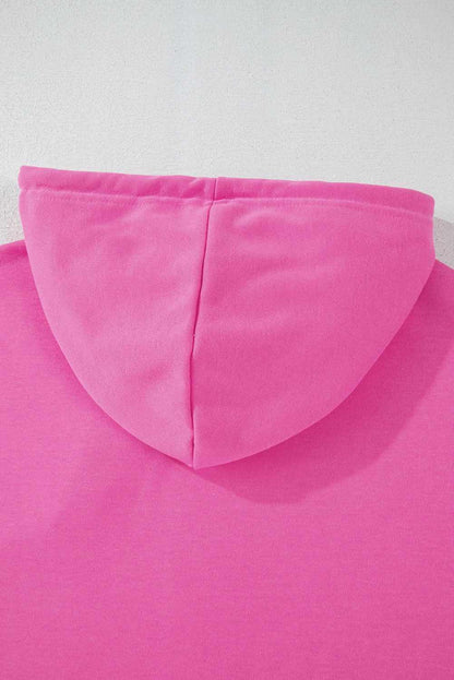 Sachet Pink Solid Drop Shoulder Drawstring Cropped Hoodie - Love Salve 