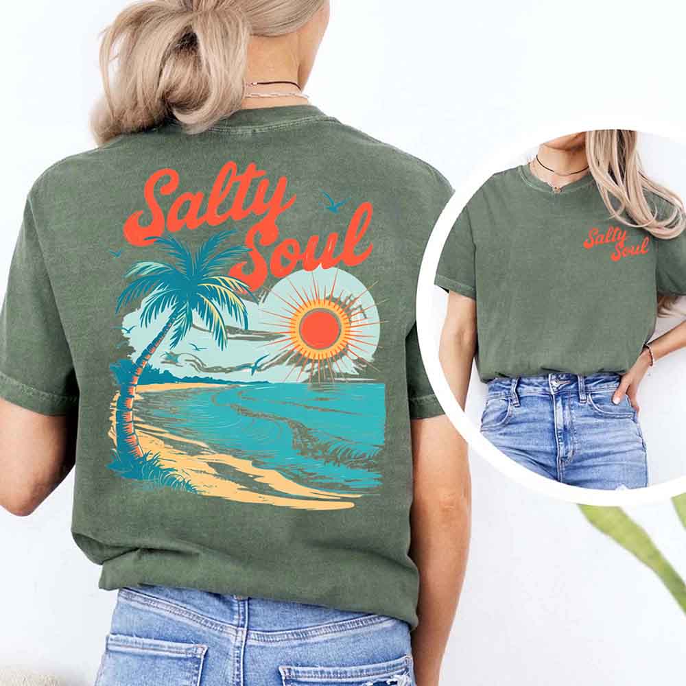 Salty Soul Comfort Colors Tee – Women’s Summer Beach Shirt Adorb Custom Tees