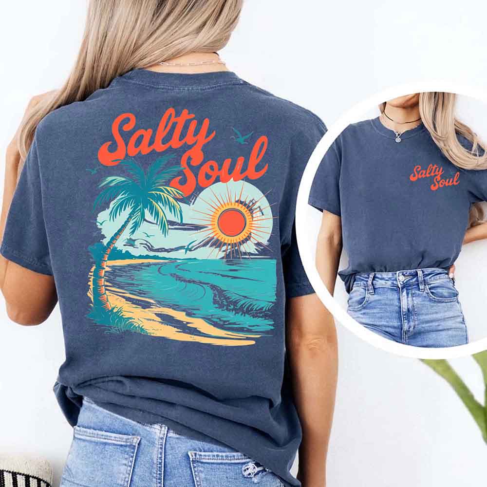 Salty Soul Comfort Colors Tee – Women’s Summer Beach Shirt Adorb Custom Tees