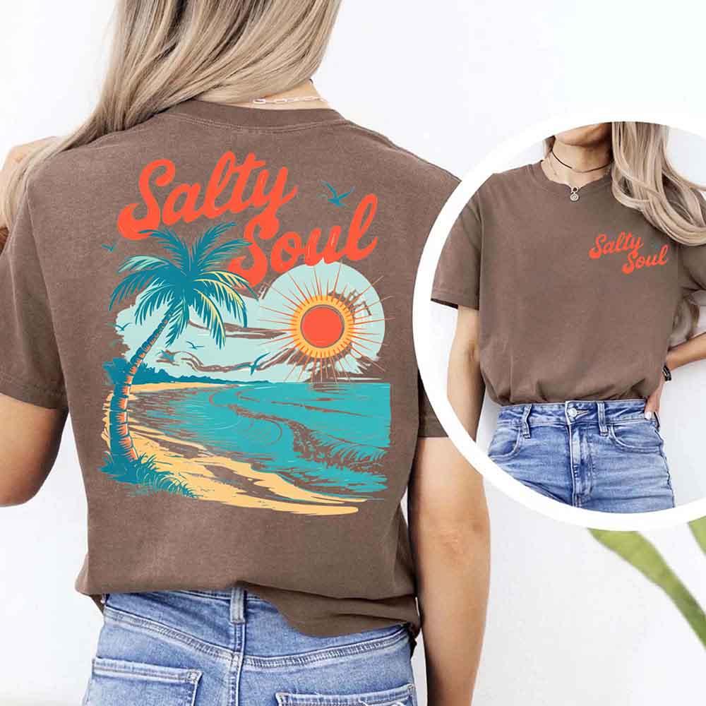 Adorb Custom Tees Salty Soul Comfort Colors Tee, showcasing the unique graphic design on this comfortable women's summer appa