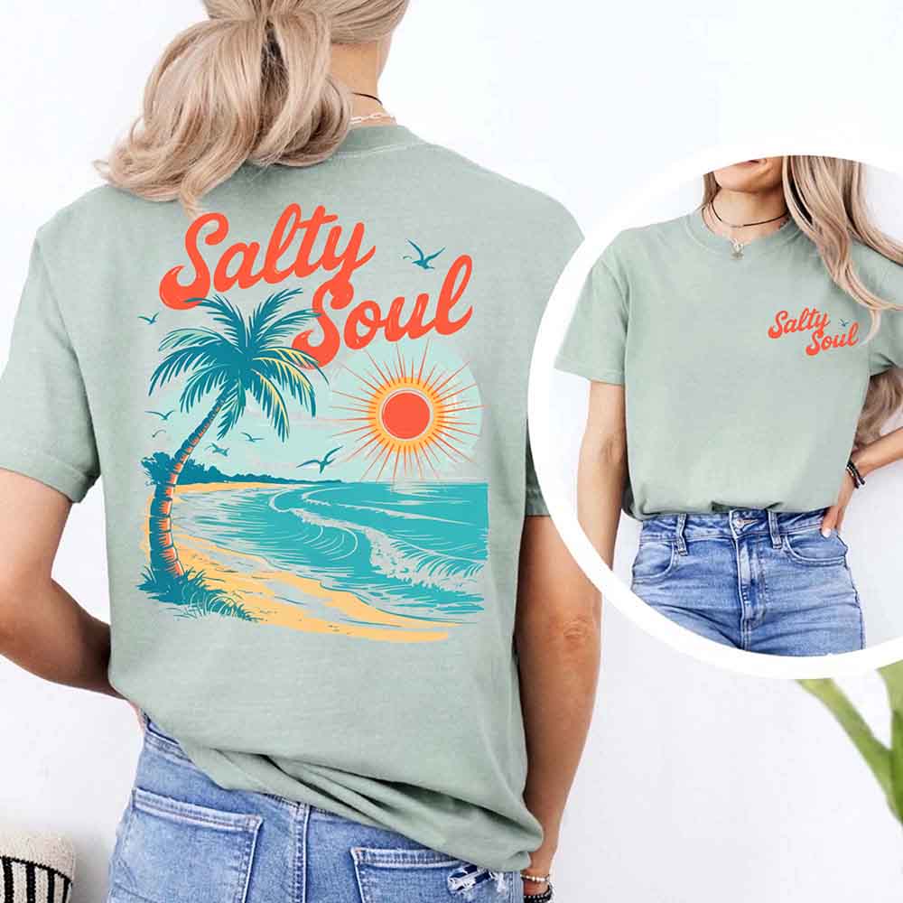 Salty Soul Comfort Colors Tee – Women’s Summer Beach Shirt Adorb Custom Tees