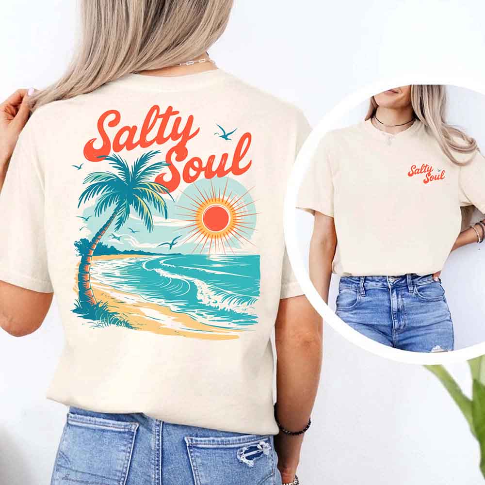Salty Soul Comfort Colors Tee – Women’s Summer Beach Shirt Adorb Custom Tees