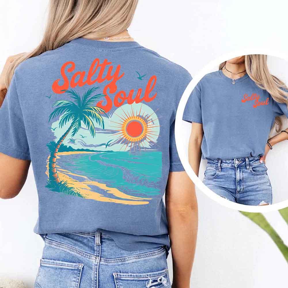 Adorb Custom Tees Salty Soul Comfort Colors Tee, neatly folded and presented, ready for its new owner to enjoy this women's a