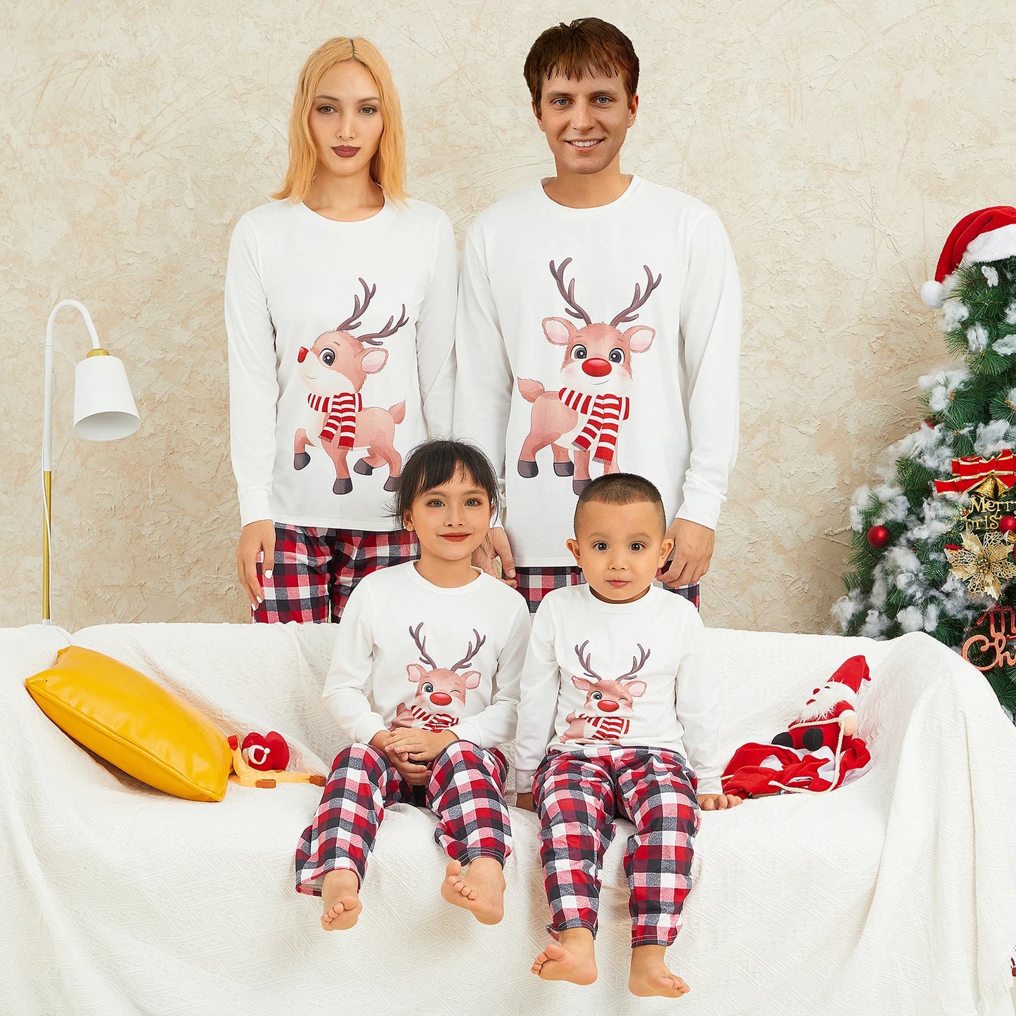 Family Matching Christmas Pajamas Outfits Long Sleeve Elk Printed Tops