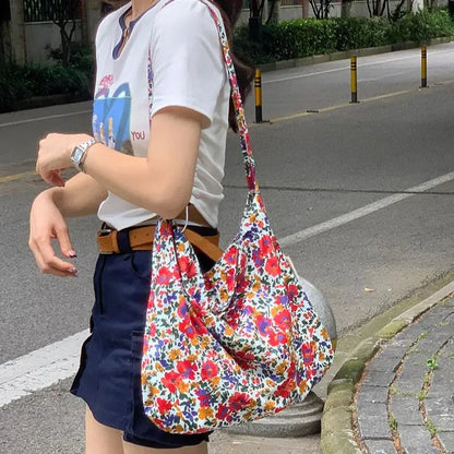 Vintage Women Canvas Bag Large Capacity Tote Bags Women Shoulder Handbag 2024 Fashion Floral Printed Ladies Handbags