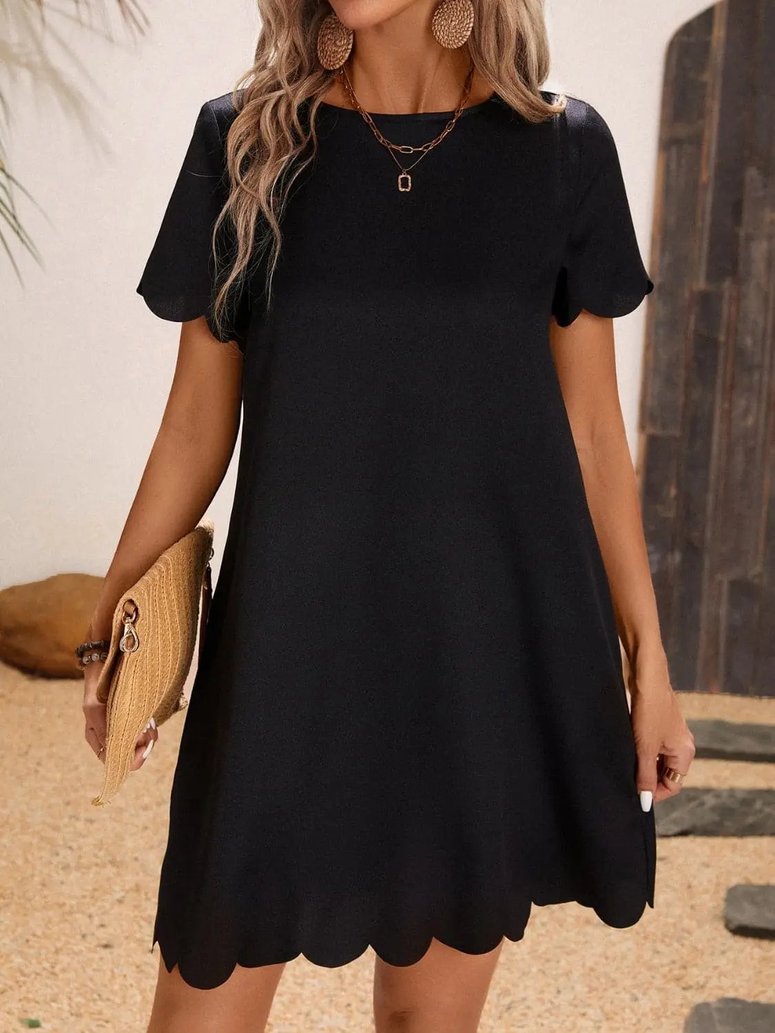 Scalloped hem short sleeve dress - Love Salve 
