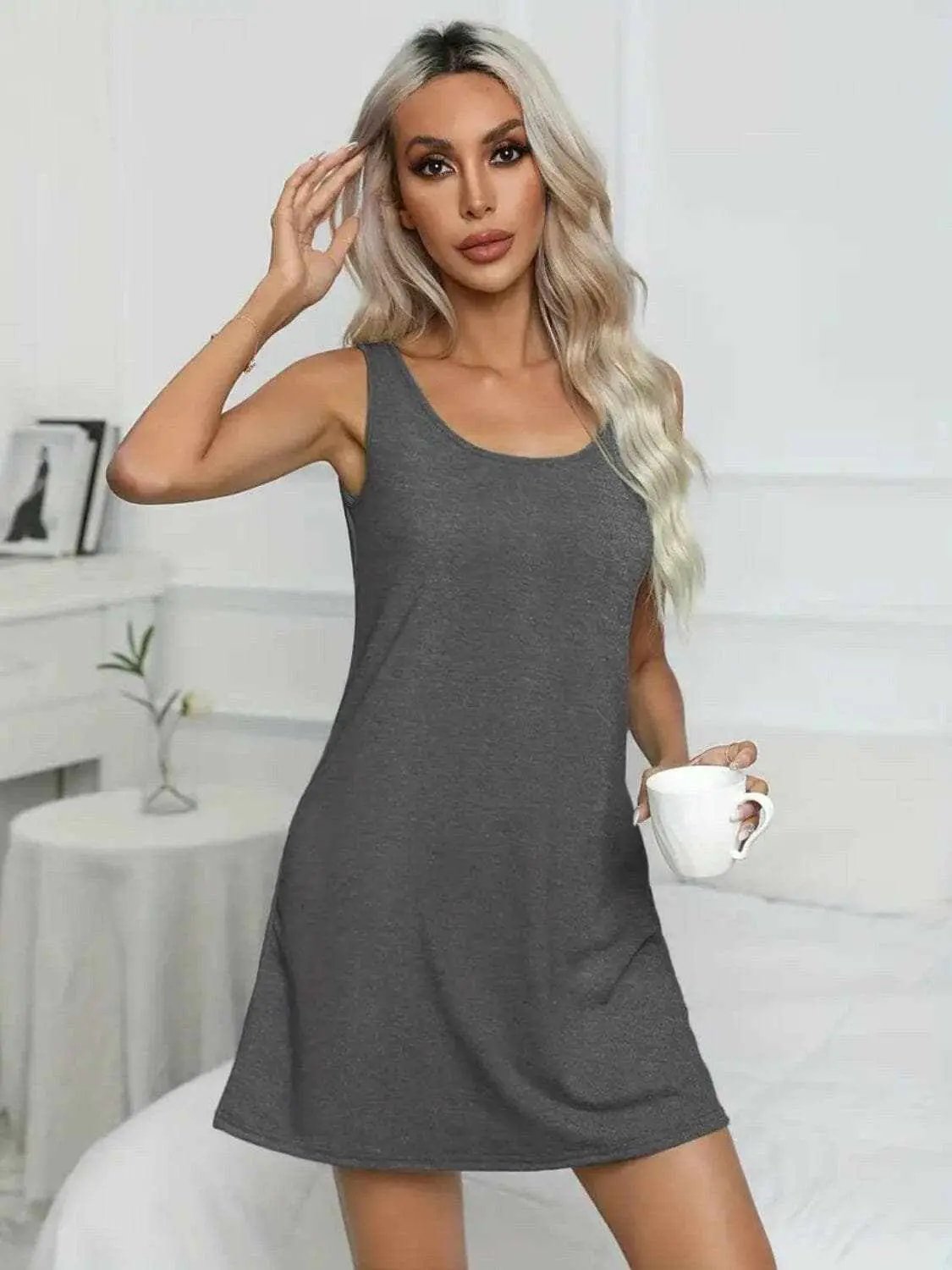 Scoop neck mini dress - full size - Love Salve 