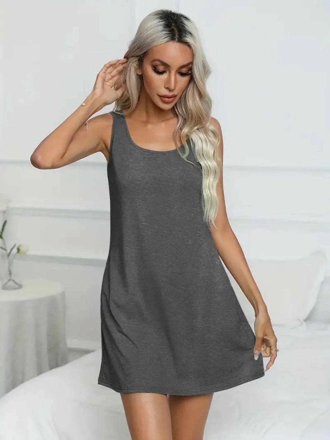 Scoop neck mini dress - full size - Love Salve 