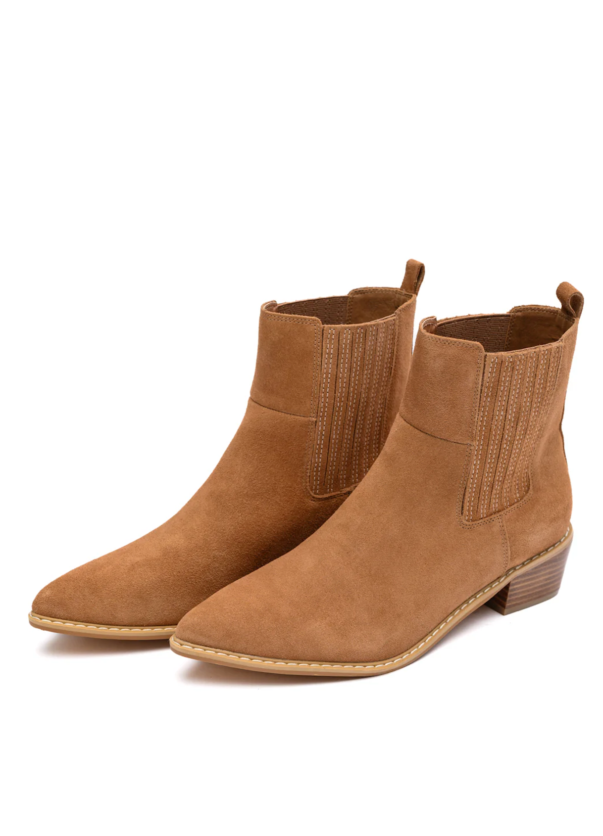 Leonor Suede Ankle Boot Tan With Elastic Sides And Pull Tab Naughty Monkey