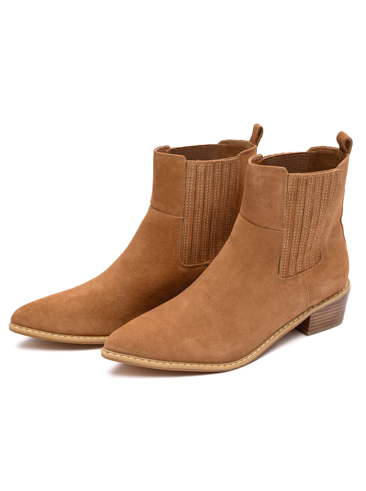 Leonor Suede Ankle Boot Tan With Elastic Sides And Pull Tab Naughty Monkey