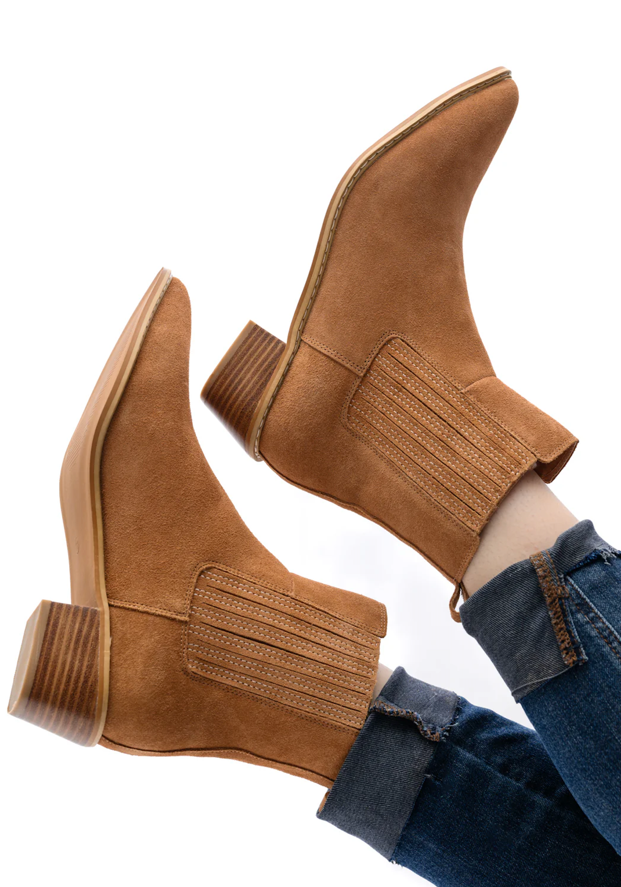 Leonor Suede Ankle Boot Tan With Elastic Sides And Pull Tab Naughty Monkey