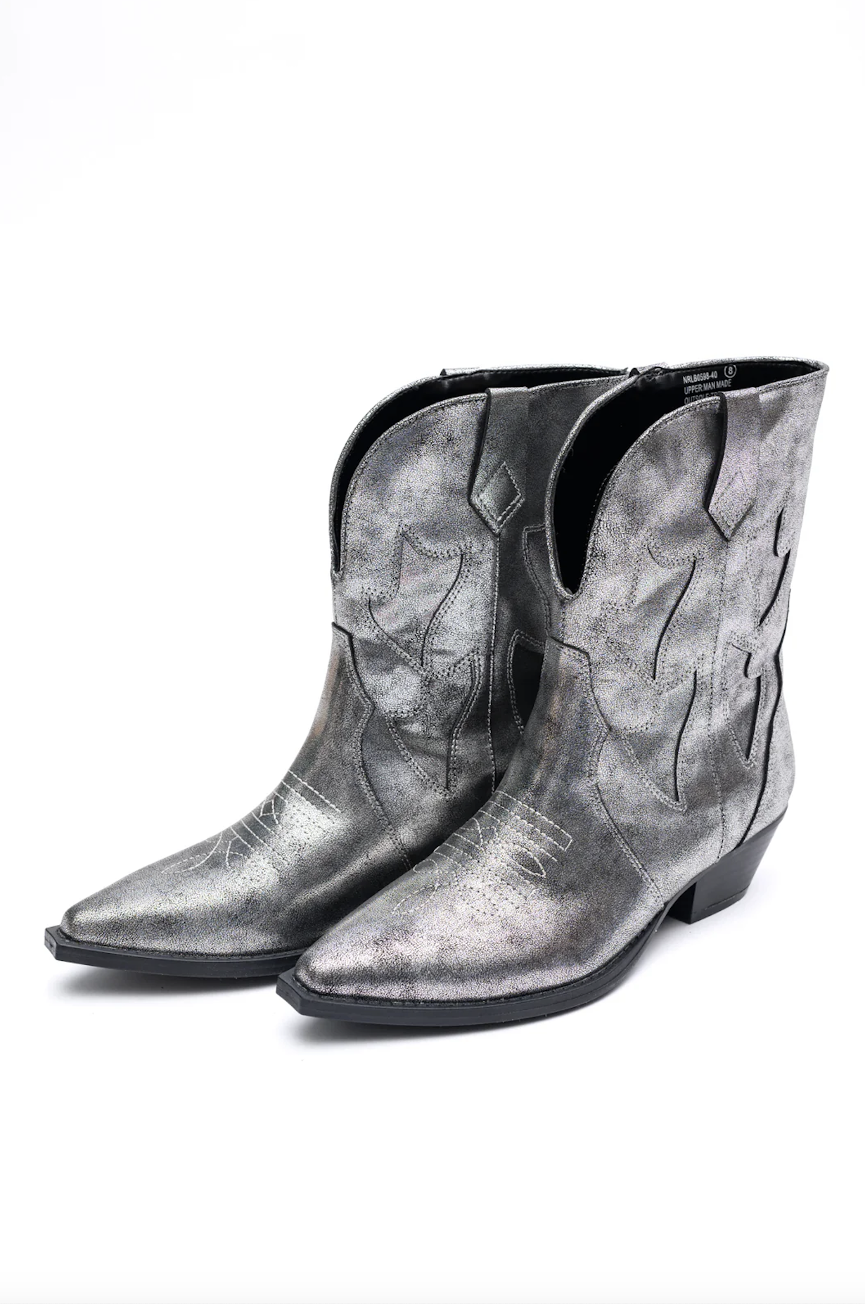 Jersey Metallic Boot Silver Open Front Snip Toe Heel Naughty Monkey
