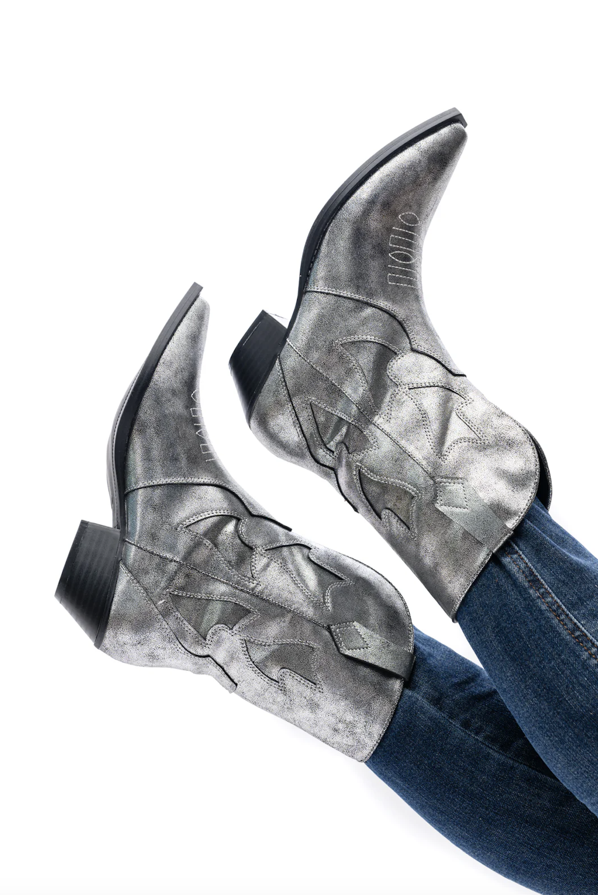 Jersey Metallic Boot Silver Open Front Snip Toe Heel Naughty Monkey