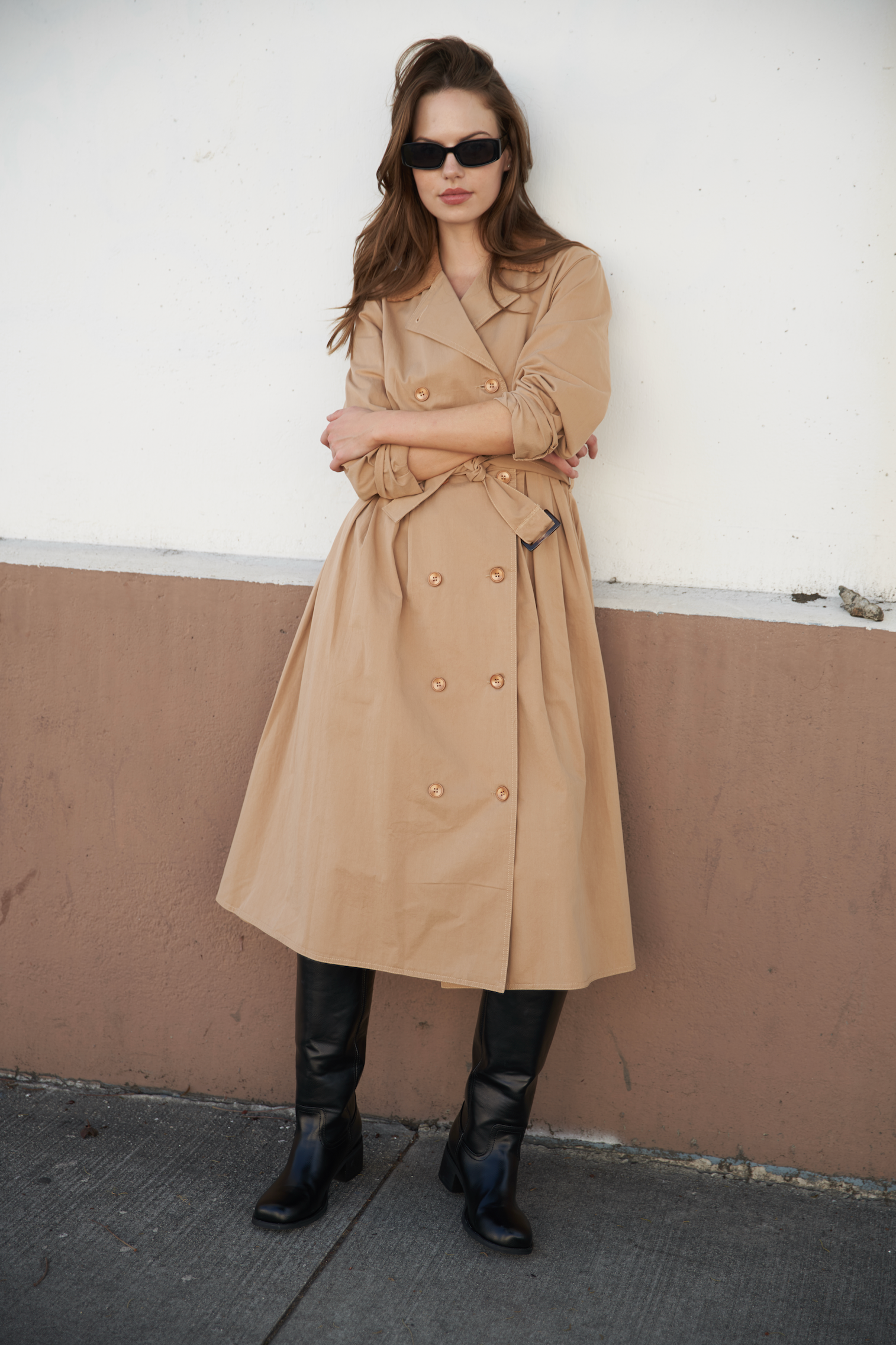FALLING LEAVES WOVEN MIDI TRENCH COAT Flying Tomato