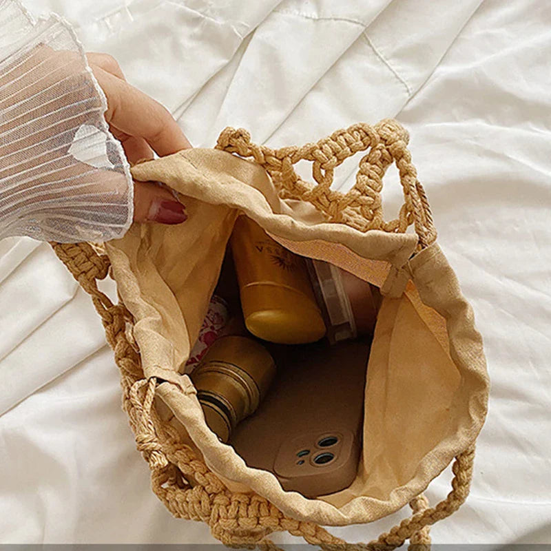 Stylish Mesh Rope Knitted Bucket Shoulder Bag for All Occasions - Love Salve 