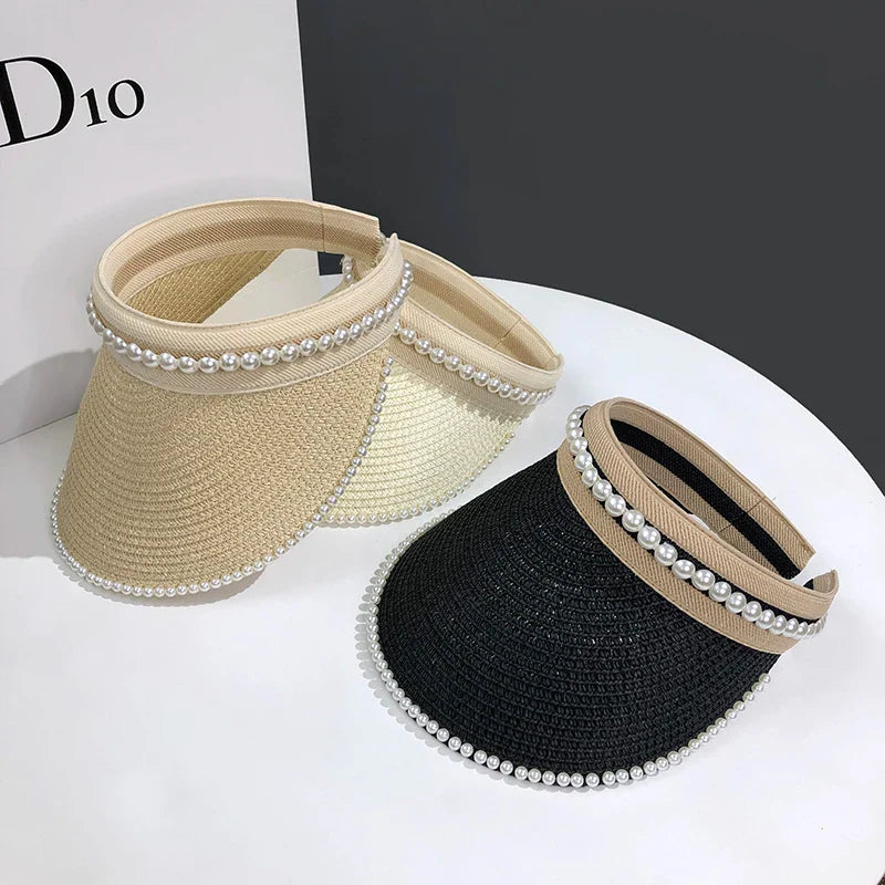 Casual Pearl Sun Visor Beach Hat for Stylish Sun Protection - Love Salve 