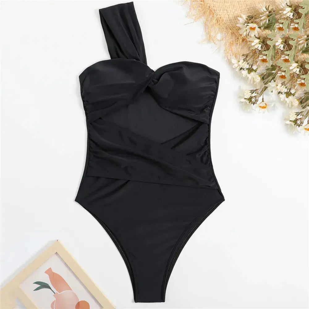 One Shoulder Sexy Black One Piece Swimsuit for Women - Love Salve 