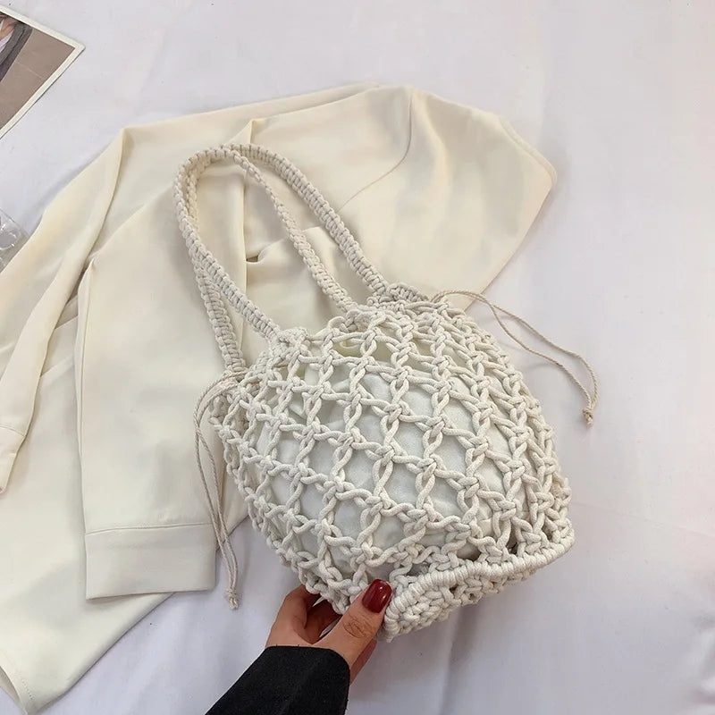Stylish Mesh Rope Knitted Bucket Shoulder Bag for All Occasions - Love Salve 