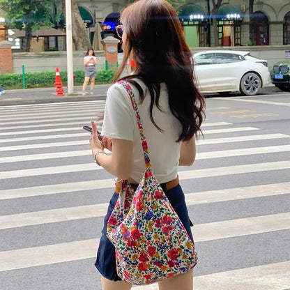 Vintage Women Canvas Bag Large Capacity Tote Bags Women Shoulder Handbag 2024 Fashion Floral Printed Ladies Handbags