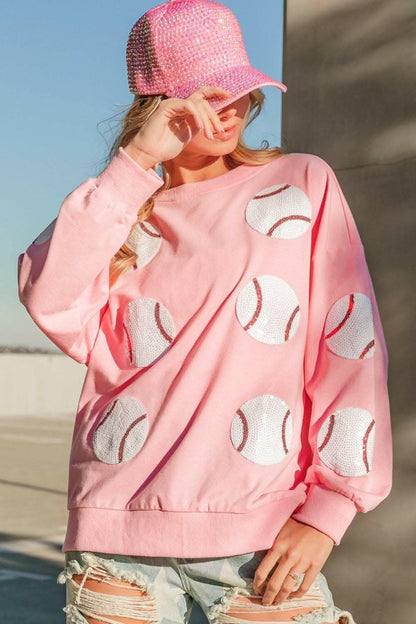 Sequin Patched French Terry Baseball Sweatshirt 