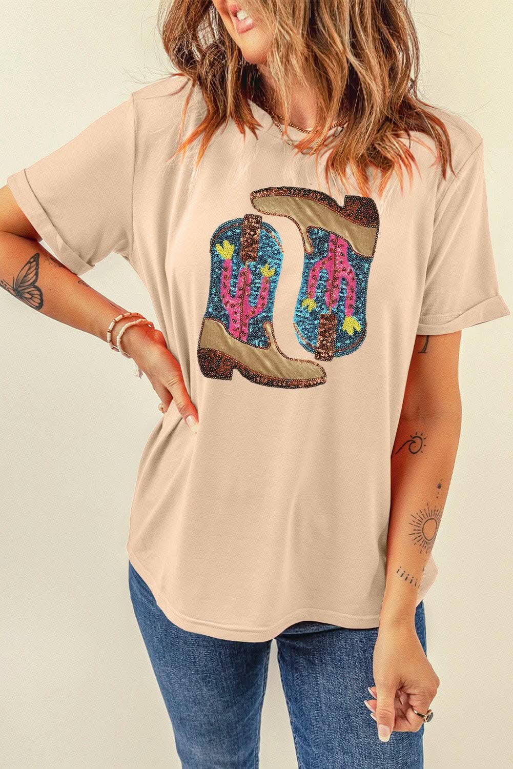 Sequin embellished short sleeve tee - Love Salve 