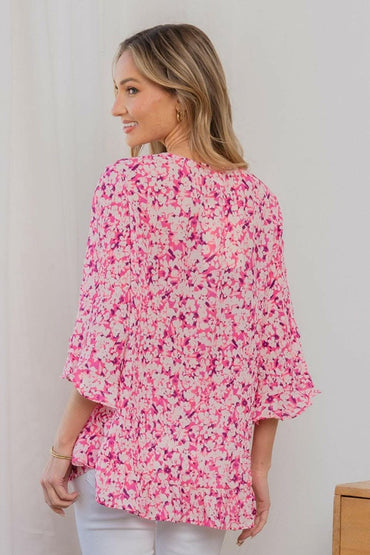 Sew In Love Full Size Floral V-Neck Flounce Sleeve Top 