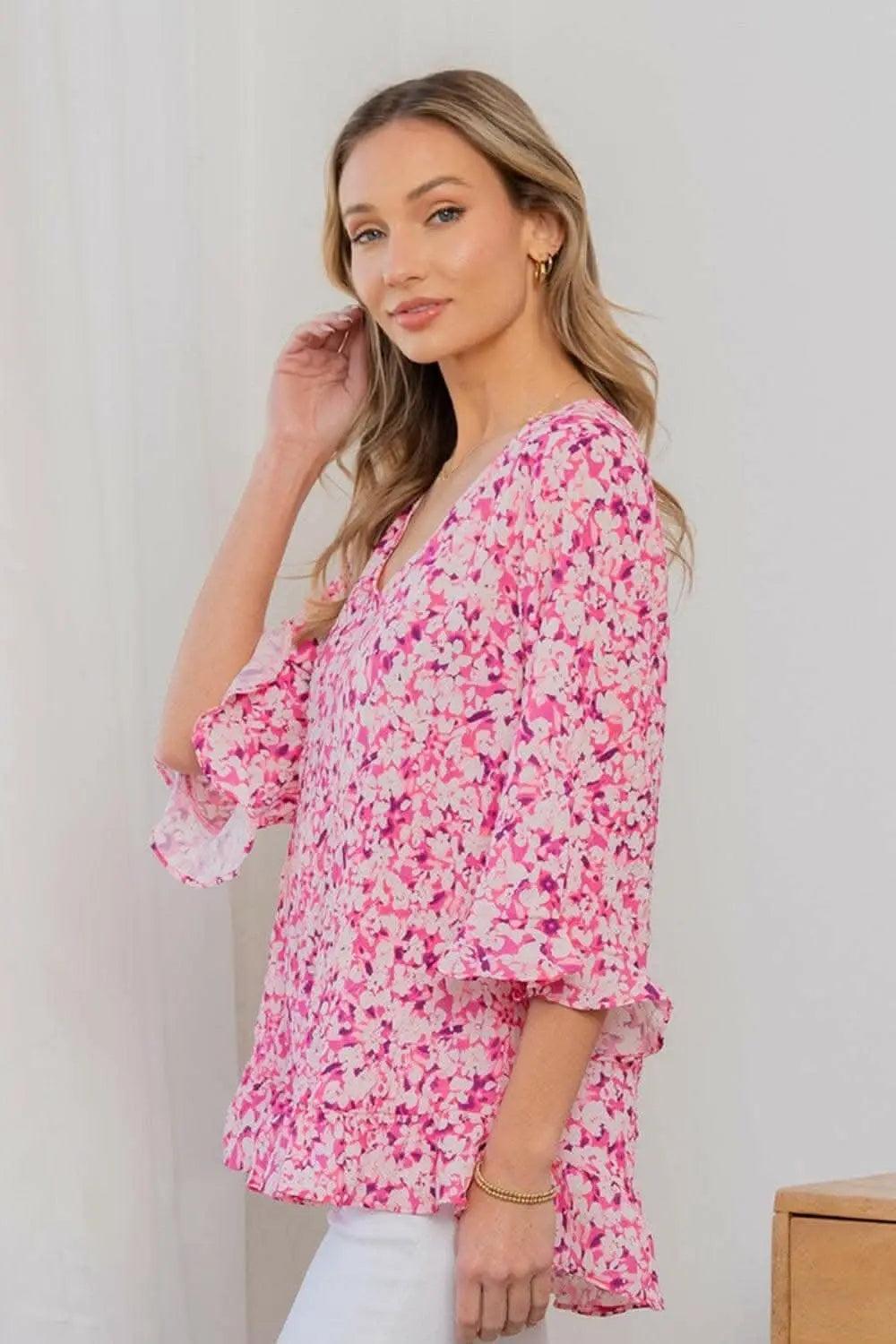 Sew In Love Full Size Floral V-Neck Flounce Sleeve Top - Love Salve 