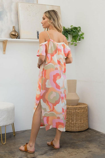 Sew In Love Full Size Printed Side Slit Midi Dress - Love Salve 